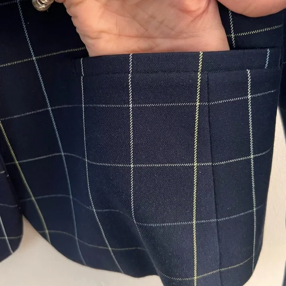 Navy plaid blazer sz4 Banana Republic - Picture 3 of 5